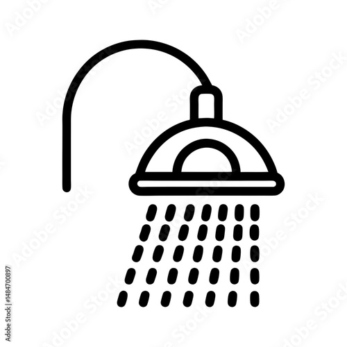 Outline style shower head spraying water symbol for bathroom vector illustration
