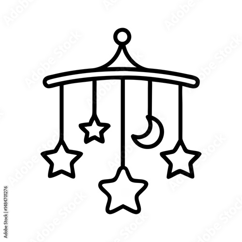 Baby Crib Mobile with Hanging Stars in Outline Style
