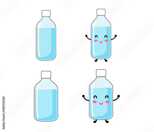 ペットボトルの水。ペットボトル水の笑顔のキャラクター。