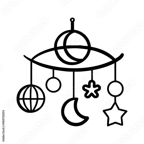 Cute Baby Mobile Cloud with Hanging Toys Vector Illustration
