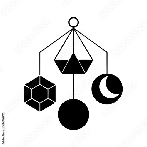 Cute Baby Mobile Cloud with Hanging Toys Vector Illustration
