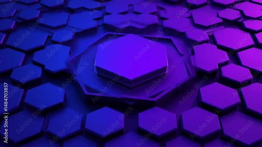 Abstract hexagons with purple and blue gradient background moving