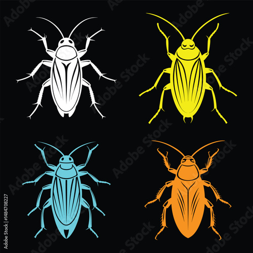 color full and white cockroach silhouette design vector art illustration 
