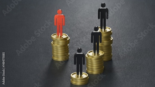 Low and high salaries, business competition, personal financial success.Leadership with business success concept. 3D rendering on black background.