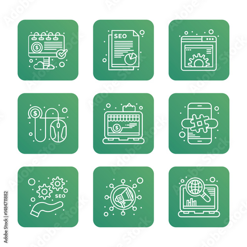 SEO Optimisation set of web icons. SEO marketing icon. Vector icon illustration