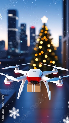 Wallpaper Mural Drone flying through snowy cityscape delivering a holiday package with Christmas lights and festive tree in the background, symbolizing modern seasonal delivery

 Torontodigital.ca