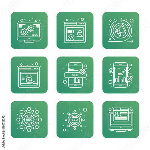 SEO Optimisation set of web icons. SEO marketing icon. Vector icon illustration