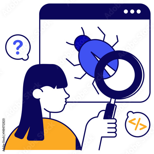 Virus under magnifying glass, debugging