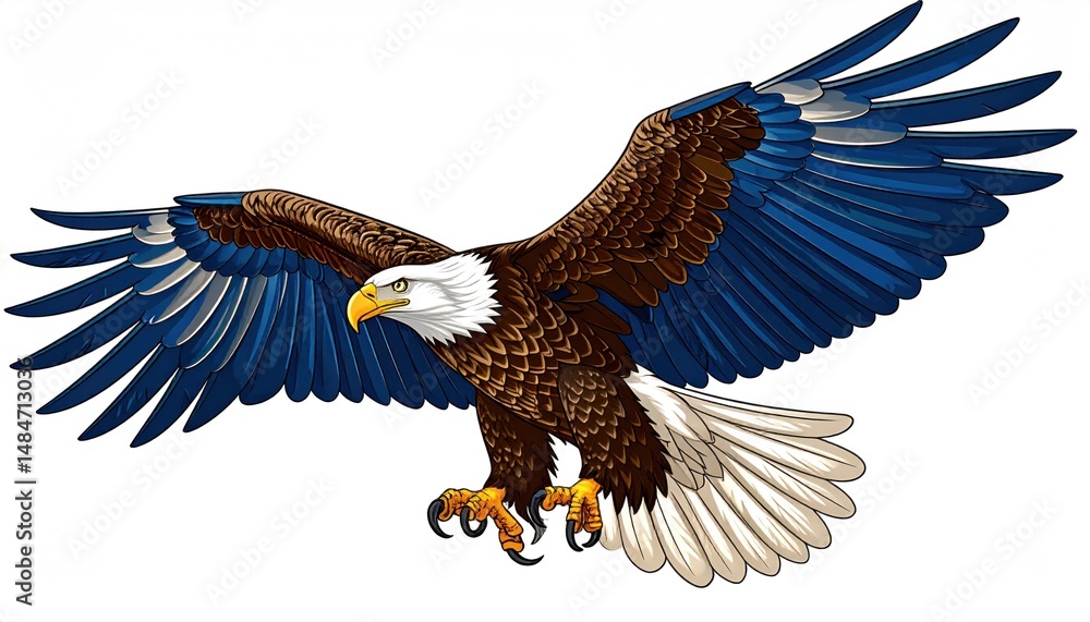 Fototapeta premium American bald eagle soaring gracefully in flight illustration design style