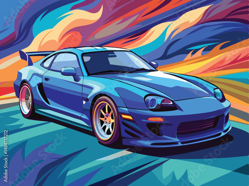 Supra  blue supra sports car vector art illustration design vectorize illustration design