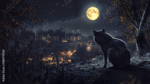 Wallpaper Mural Town life and natural environment in harmony. [Urban Beasts] | Asphalt Hunt | midnight stalker. Illustration Torontodigital.ca