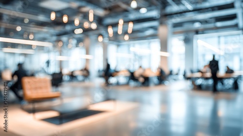 Wallpaper Mural Abstract blurred interior modern office space with business people working banner background with copy space. High quality Torontodigital.ca