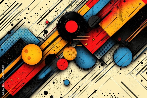 Obraz na płótnie Abstract digital artwork with vibrant red, yellow, and black geometric patterns w salonie