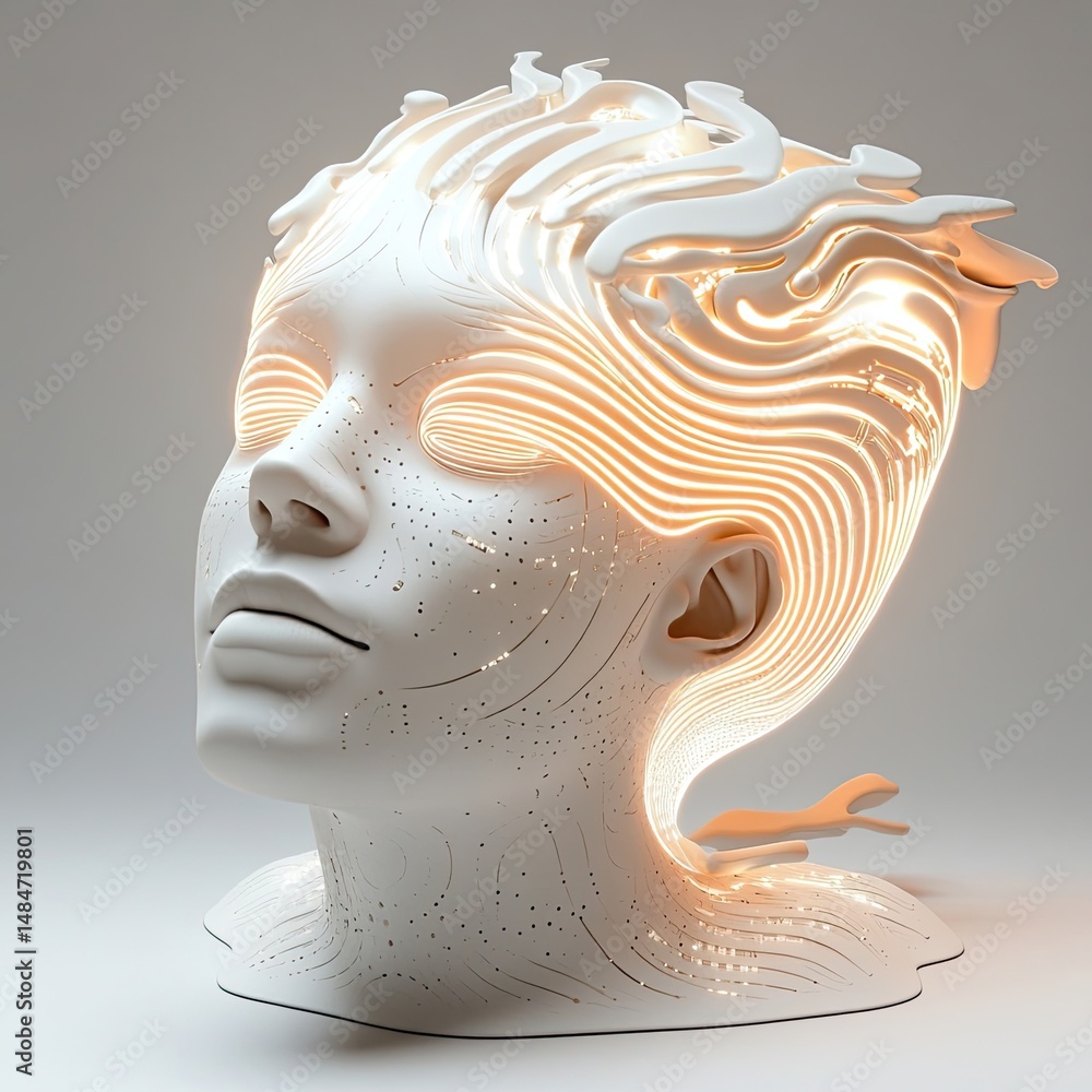 Naklejka premium Brainwave-controlled smart devices utilizing neural interfaces and AI algorithms to control home automation, entertainment systems, and other smart technologies using thought-based commands.