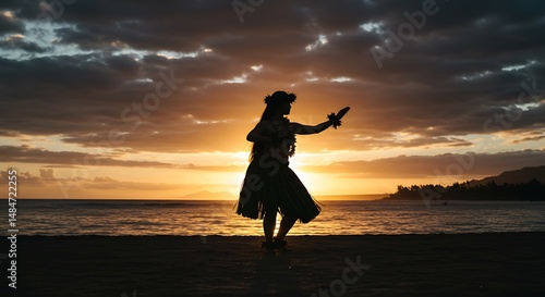 Sunset Hula Silhouette