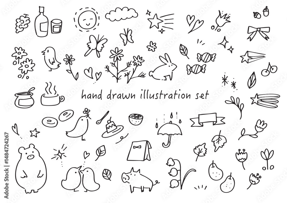 手描きのかわいいイラストセット 手描きのかわいいイラストセット