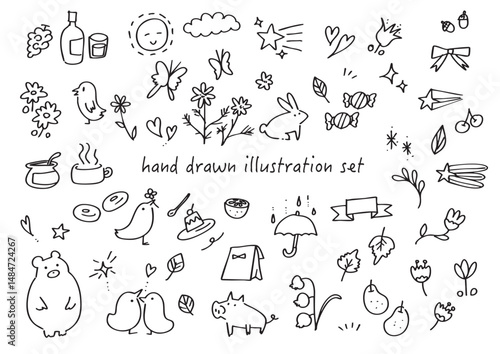 手描きのかわいいイラストセット