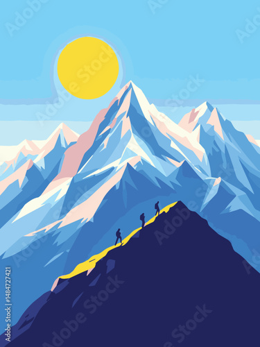 mountain landscape with snow and sun vector