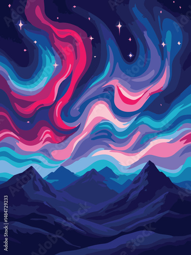 abstract colorful background with aurora or glowing lights in the sky vector