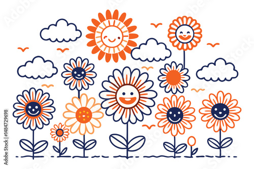 Daisies formed from thick, looped petals shaped like tiny clouds