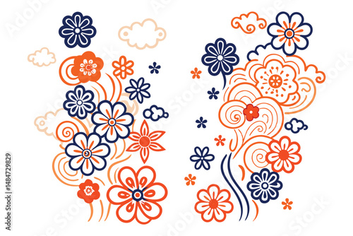 Fading floral shapes that cascade down like mist or steam clouds