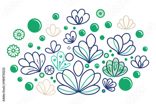 Petals made of semi-transparent bubble shapes softly colliding