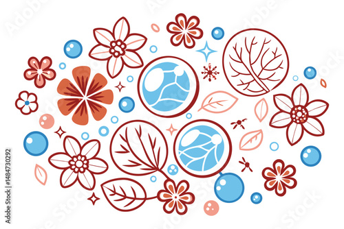 Petals made of semi-transparent bubble shapes softly colliding
