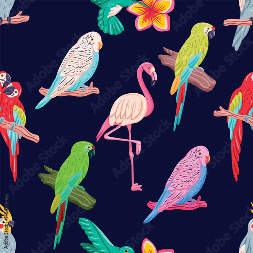 Seamless vector graphic design of cute bird animals features charming, clean, and scalable illustrations perfect for various digital and print applications. 