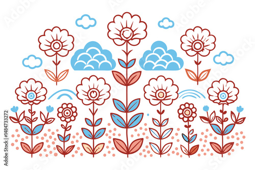 Vector flowers with rounded, cottony petals resembling stylized clouds