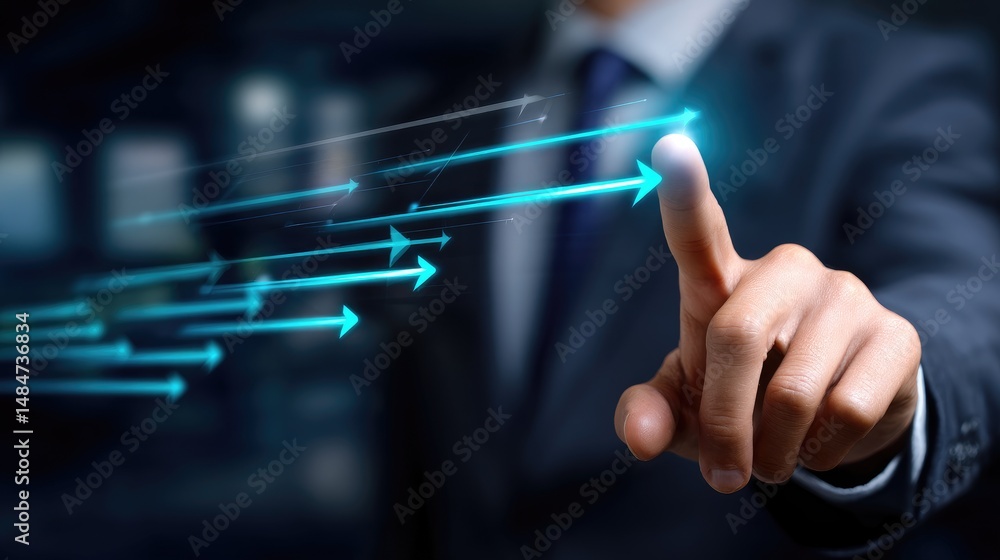 Fototapeta premium A business professional interacts with digital interfaces, showcasing innovative technology.