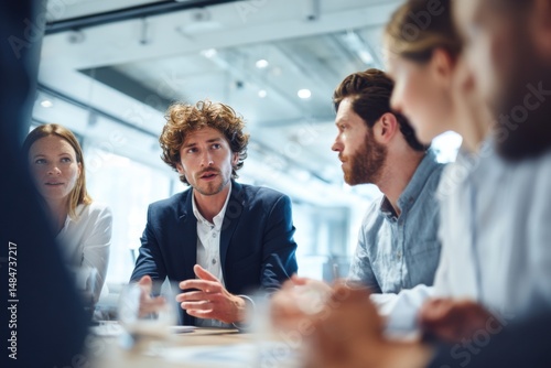 Business Professionals Engaged in Serious Discussion During a Corporate Meeting, Representing Teamwork and Strategic Planning : Generative AI