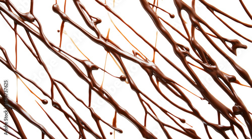 Diagonal streaks of rich, dark chocolate.  Drizzled pattern on black background