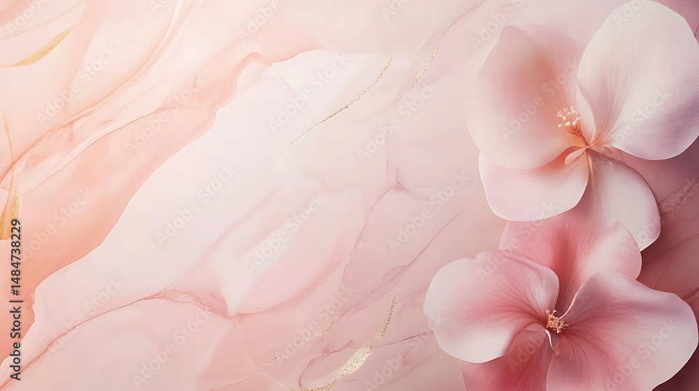Delicate pink blossoms on abstract marble Delicate pink blossoms on abstract marble