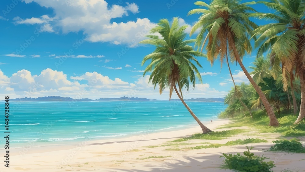 Tropical Beach Paradise with Palm Trees and White Sand Tropical Beach Paradise with Palm Trees and White Sand
