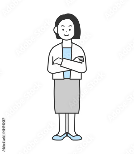 腕組みをする女性のイラスト　ベクター
