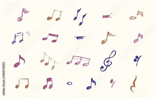 手書き風の音符のイラストセット(カラー)
