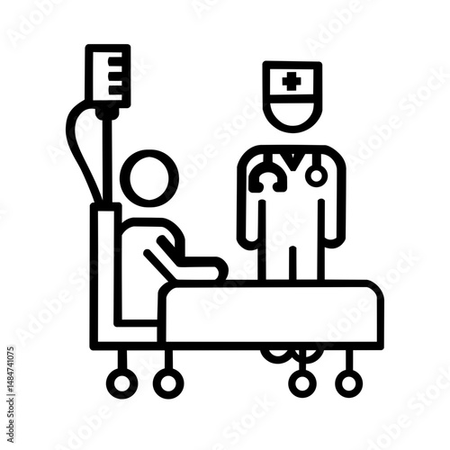 vector icon of patient in hospital bed with nurse beside him