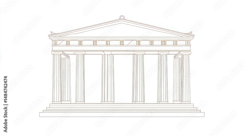 Obraz premium Ancient Greek temple outline, architectural drawing, historical building, illustration, educational, educational resources, historical art, background, visual aids