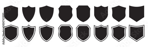  Shield icon set in vintage style. Protection design. Police badge icon set. Black shield silhouettes for security and football patches. shield vector set line black vector design illustration.