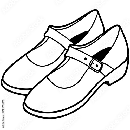 Black Mary Janes Silhouette Vector on White Background
