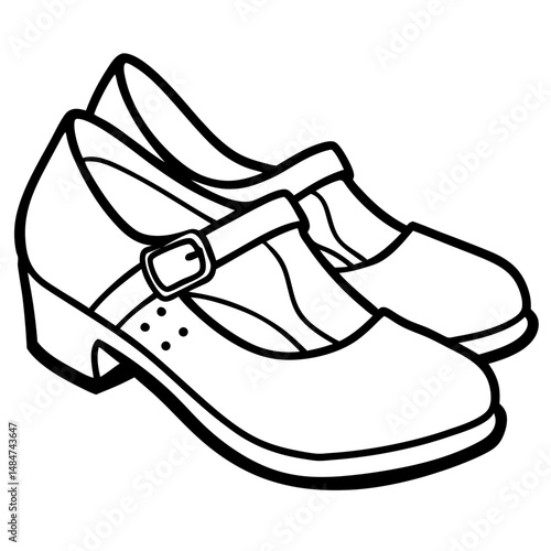 Black Mary Janes Silhouette Vector on White Background
