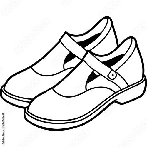Black Mary Janes Silhouette Vector on White Background