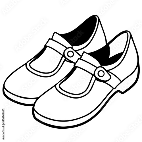 Black Mary Janes Silhouette Vector on White Background