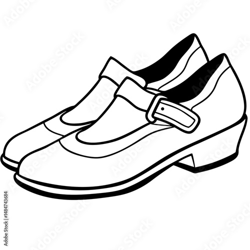 Black Mary Janes Silhouette Vector on White Background