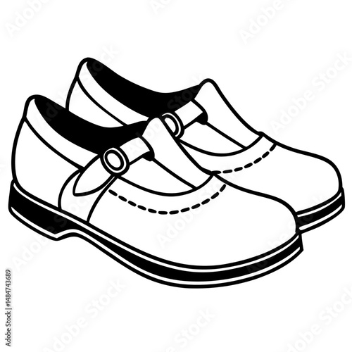 Black Mary Janes Silhouette Vector on White Background