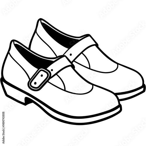 Black Mary Janes Silhouette Vector on White Background