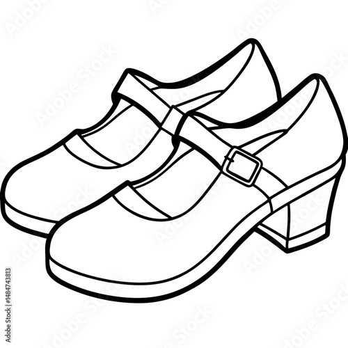 Black Mary Janes Silhouette Vector on White Background