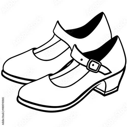 Black Mary Janes Silhouette Vector on White Background