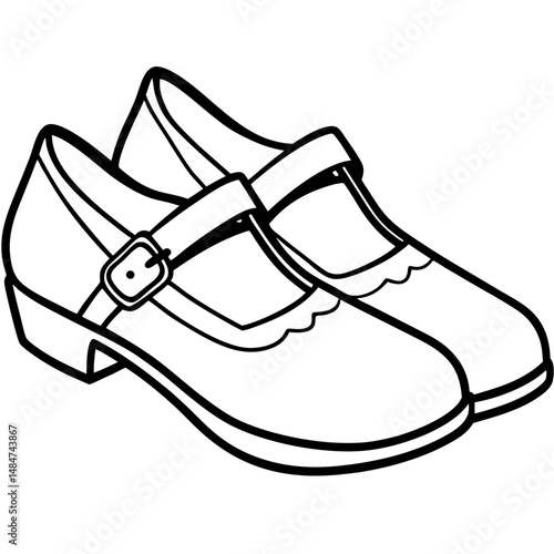 Black Mary Janes Silhouette Vector on White Background