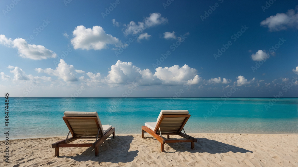 Fototapeta premium Ultra-high-resolution panoramic photo of a tranquil tropical beach at midday